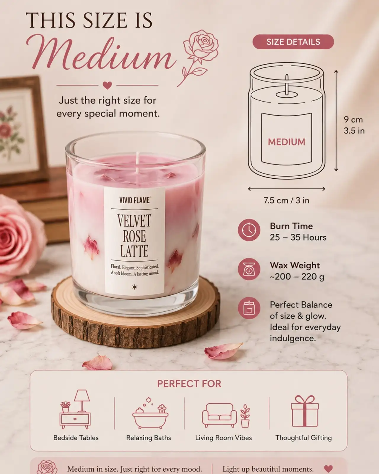 Velvet Rose Latte Candle – 3 Premium Rose Scented Jar Candles - Image 3
