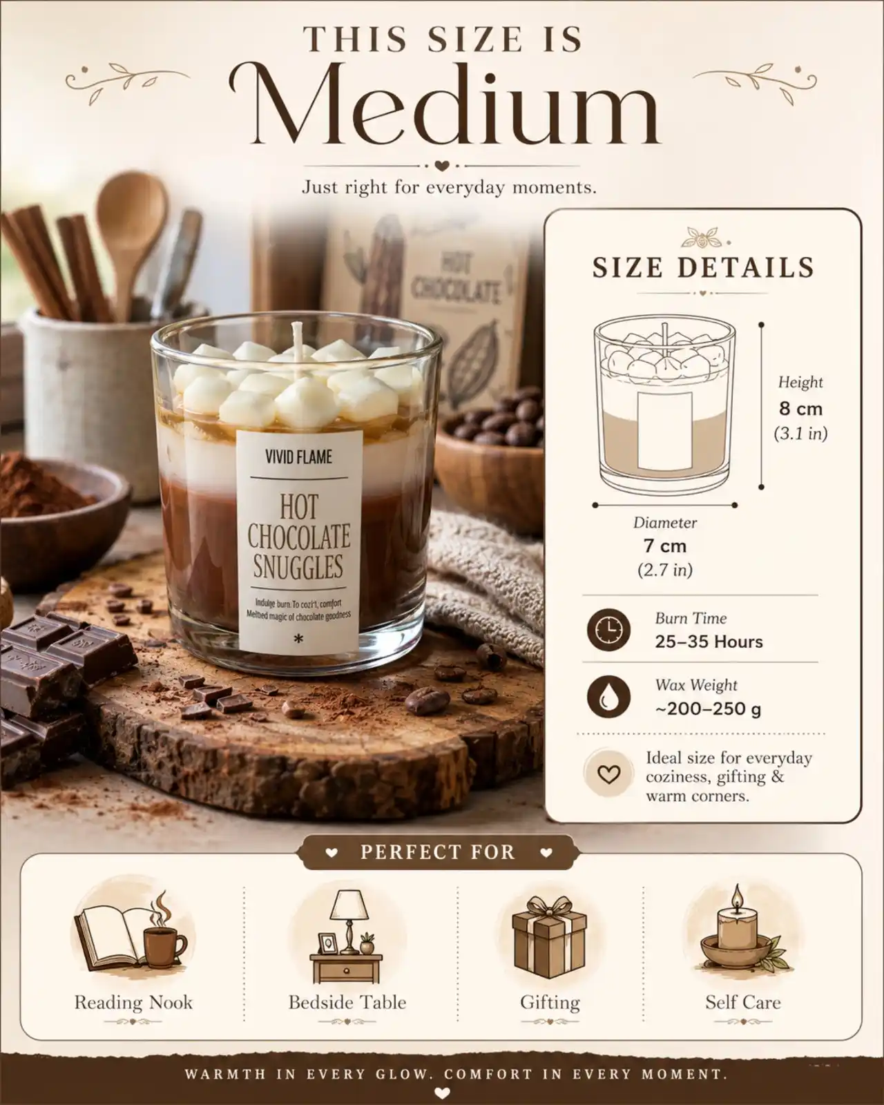 Hot Chocolate Snuggles Candle – 3 Premium Chocolate Scented Jar Candles - Image 3