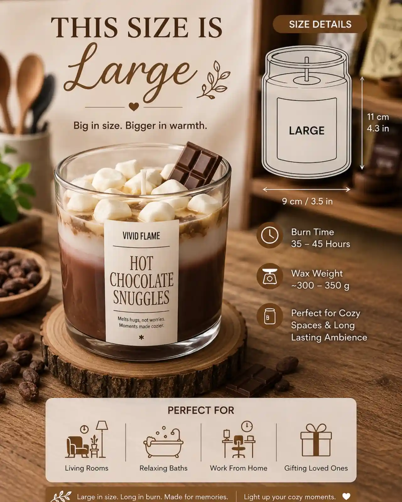Hot Chocolate Snuggles Candle – 3 Premium Chocolate Scented Jar Candles - Image 4