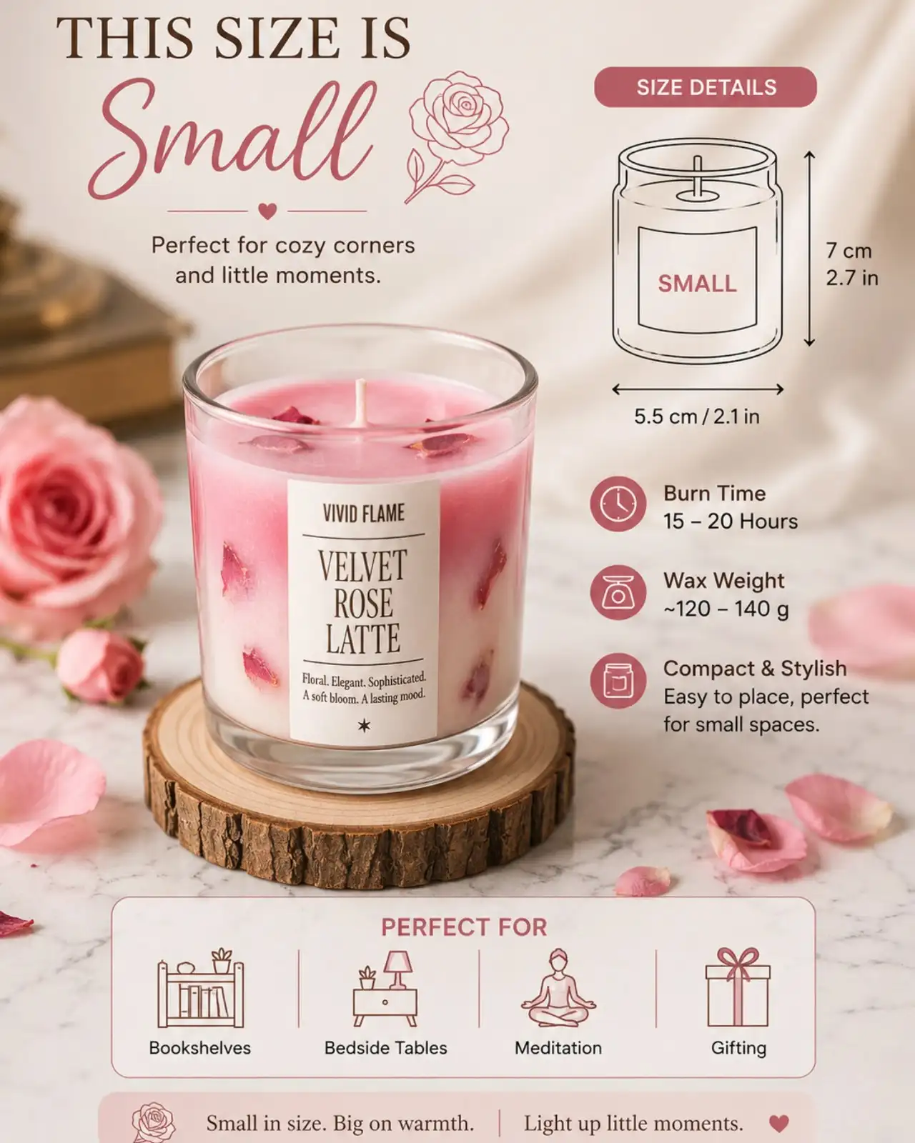 Velvet Rose Latte Candle – 3 Premium Rose Scented Jar Candles - Image 2