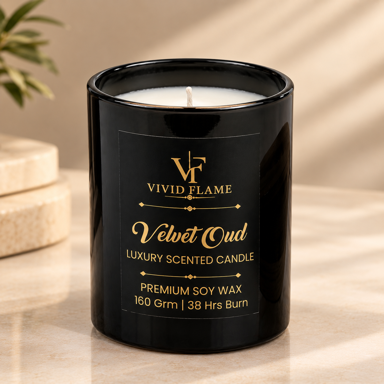 Vivid Flame Velvet Oud Luxury Scented Soy Wax Candle | 160g | 38 Hours Burn - Image 5