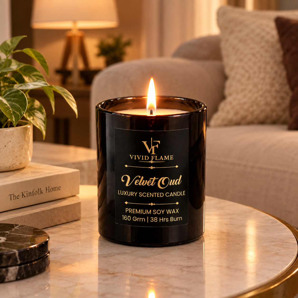 Vivid Flame Velvet Oud Luxury Scented Soy Wax Candle | 160g | 38 Hours Burn - Image 3