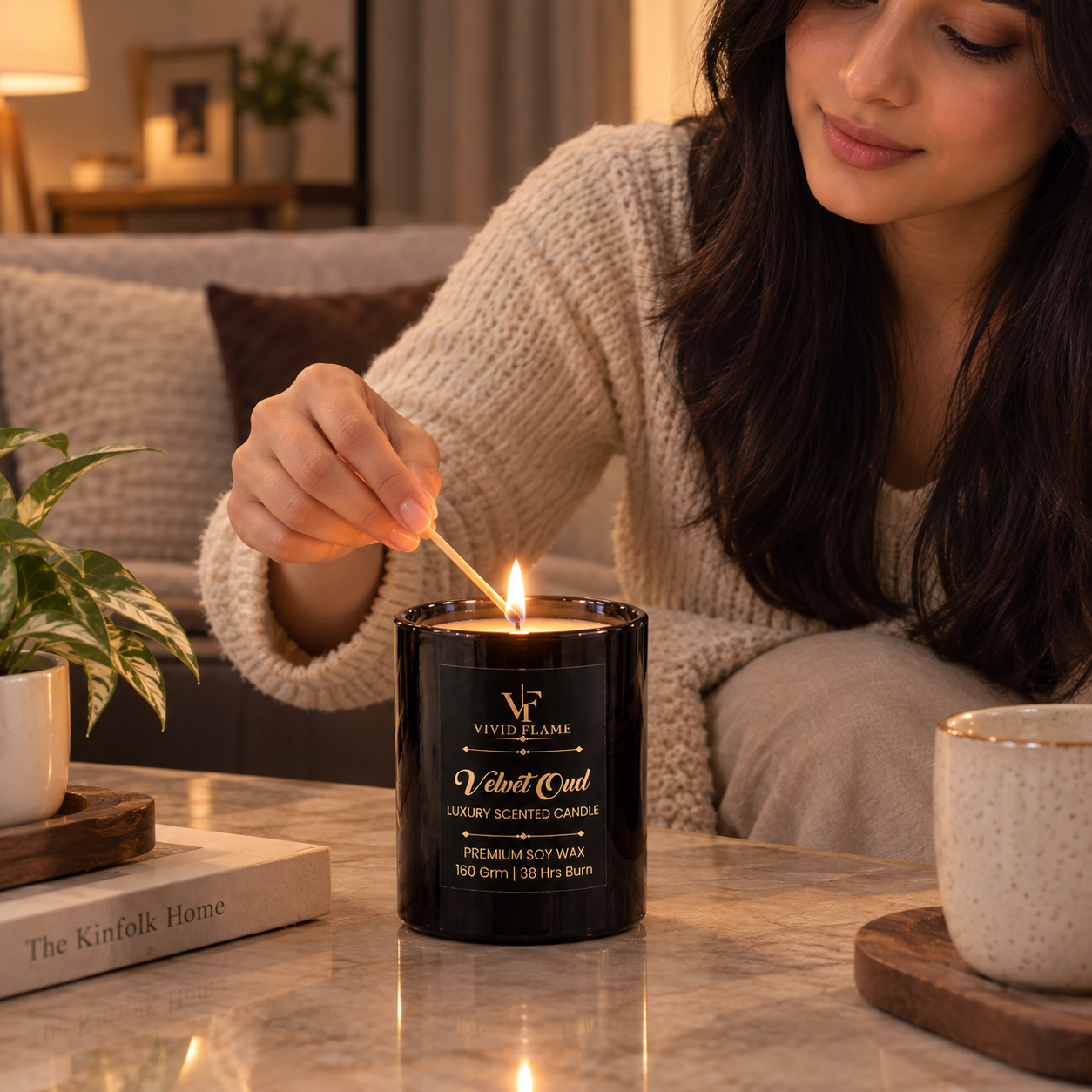 Vivid Flame Velvet Oud Luxury Scented Soy Wax Candle | 160g | 38 Hours Burn - Image 2